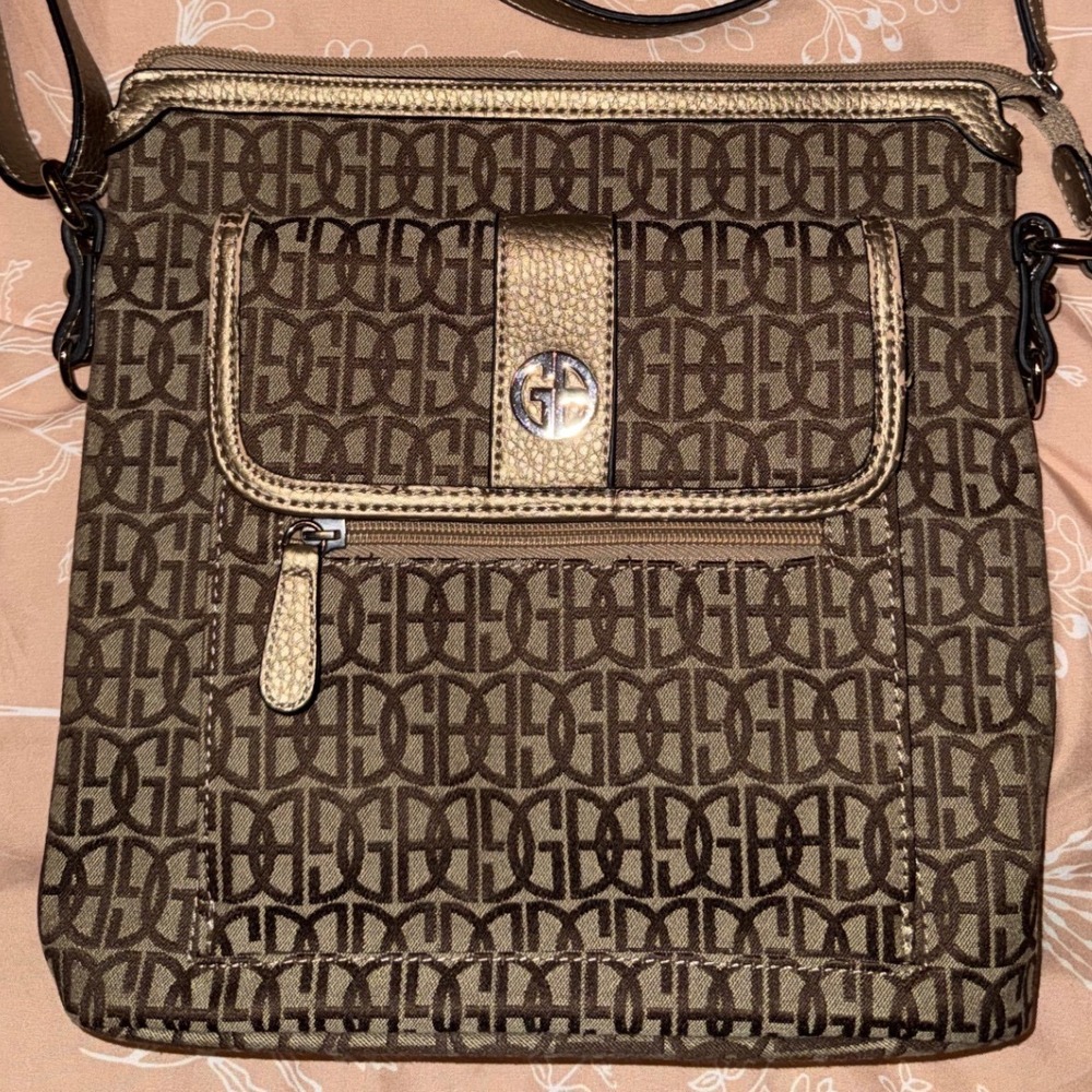 Giani Bernini Monogram Crossbody Bag Brown Gold Logo Signature Purse